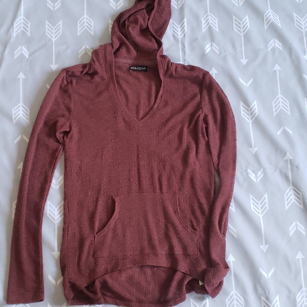 Volcom knit sweater with hood, dark red